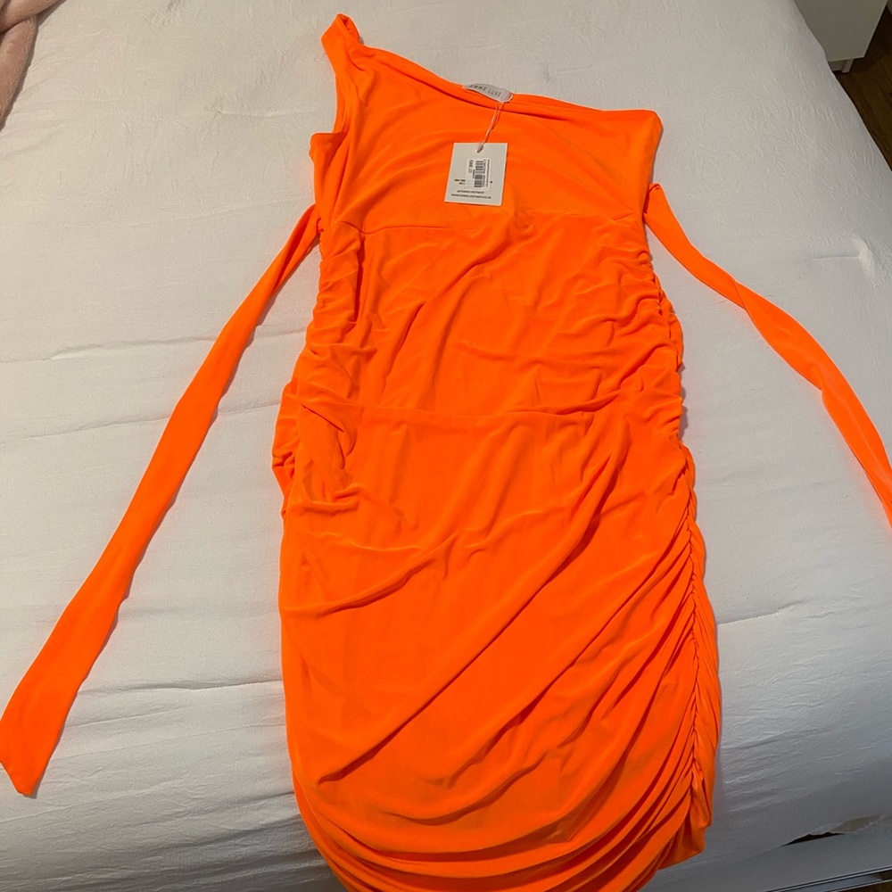 New, form fitting, one shoulder midi dress